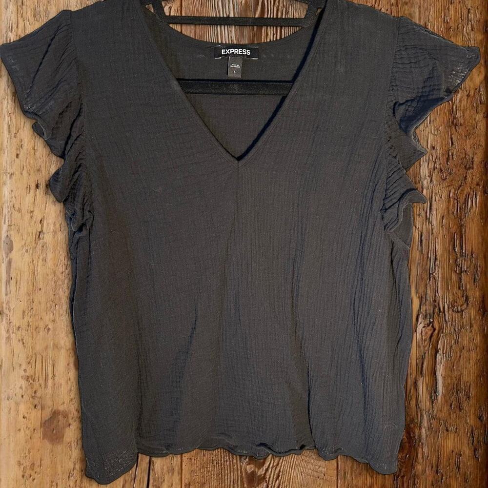Express 100 cotton black ruffle top